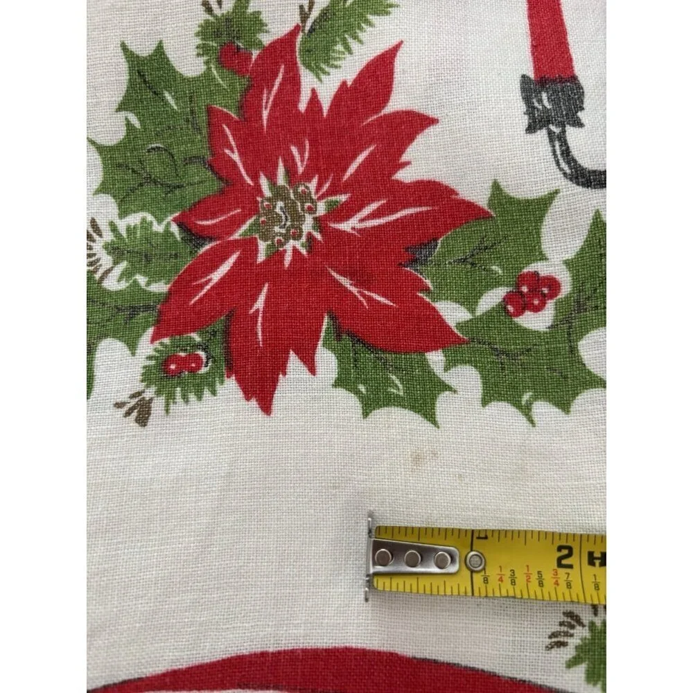 Vintage‎ Christmas Holly Candle Poinsettia Holly Tablecloth White Red Rectangle